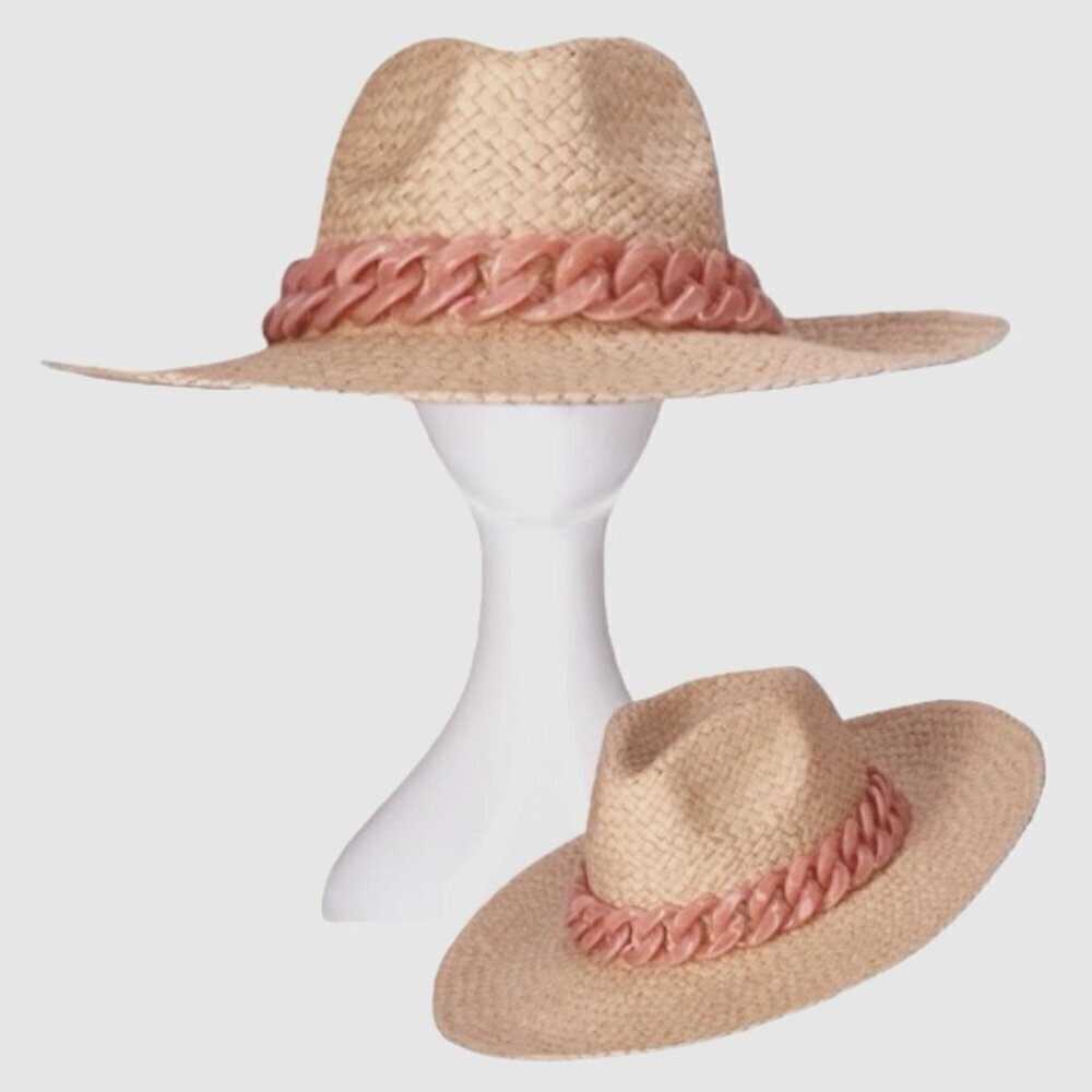 Straw Hat OSFA Fedota Style Pink Beach Garden Outdoor Boho Festival Western